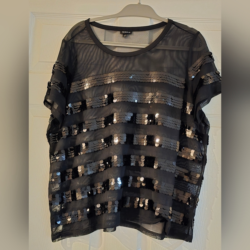 Torrid Black Sequin Oversized Blouse